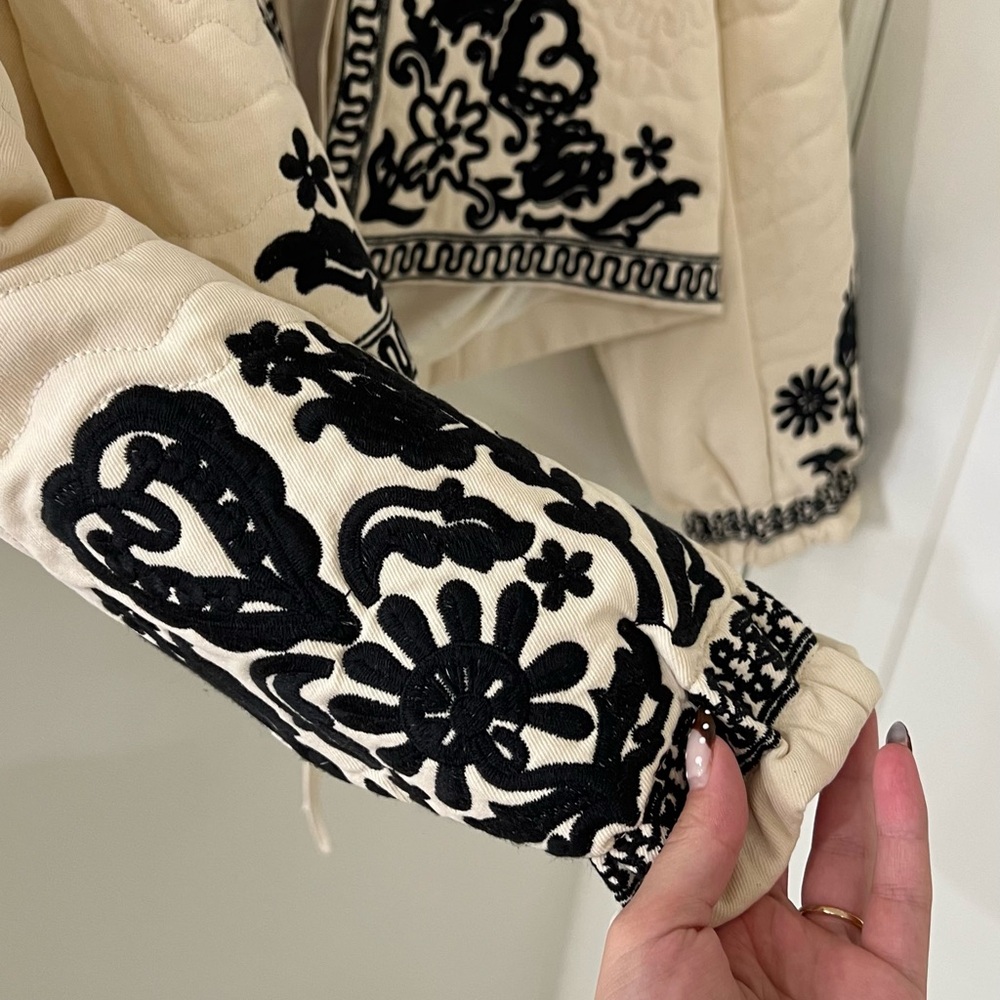 Bohme Beige Bomber Jacket with Black Embroidery - Picture 2 of 8